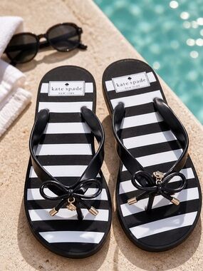 kate spade Black and White Checkerboard Platform Sandals with Bow